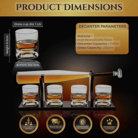 BaseBall whiskey decanter set, store spirits with sophisticated style - Picture 4 of 6